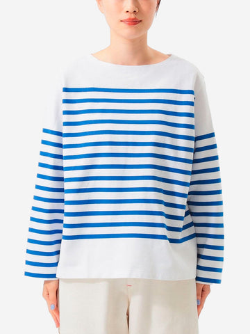 BEAMS BOY T-shirt a righe 'Naval Border' con scollo a barchetta Bianca blu
