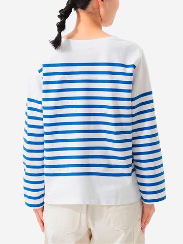 BEAMS BOY T-shirt a righe 'Naval Border' con scollo a barchetta Bianca blu