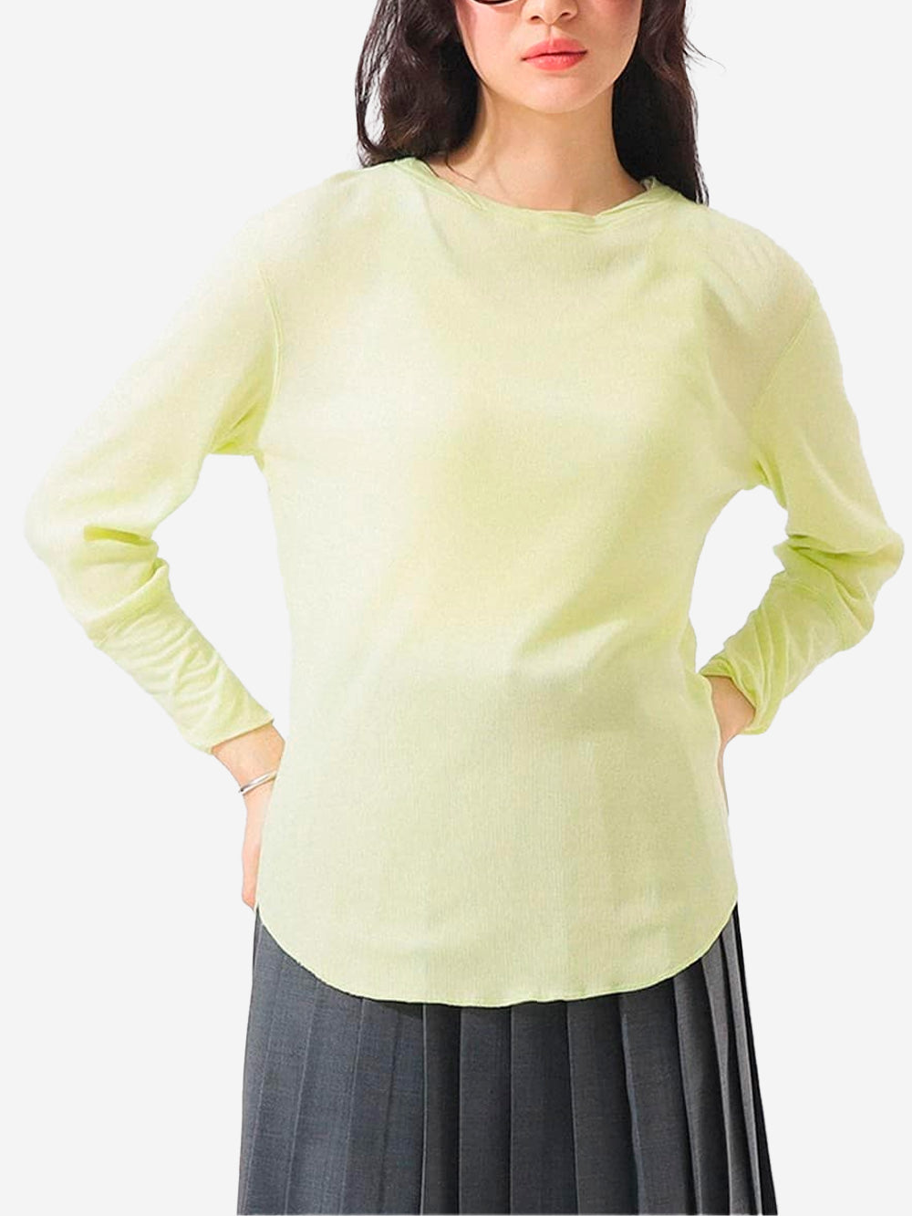 BEAMS BOY T-shirt girocollo lime a costine con Manica a 3/4 verde Urbanstaroma