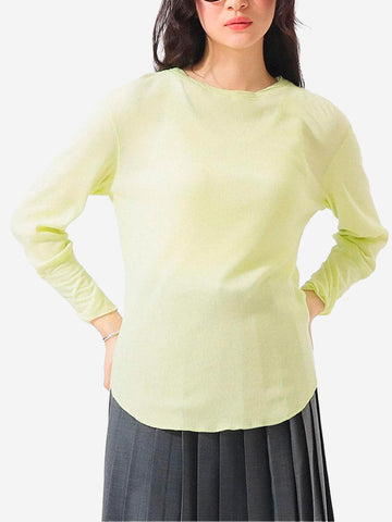 BEAMS BOY T-shirt girocollo lime a costine con Manica a 3/4 verde