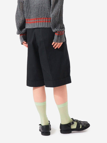 BEAMS BOY Shorts a gamba larga neri con pieghe frontali Nero