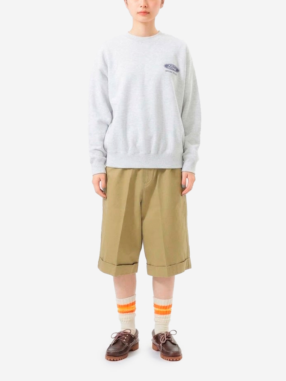 BEAMS BOY Shorts a gamba larga beige khaki con pieghe frontali Beige Urbanstaroma