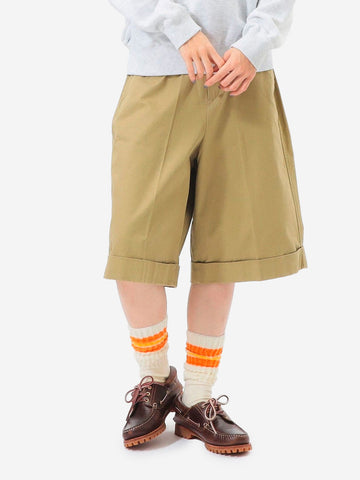 BEAMS BOY Shorts a gamba larga beige khaki con pieghe frontali Beige