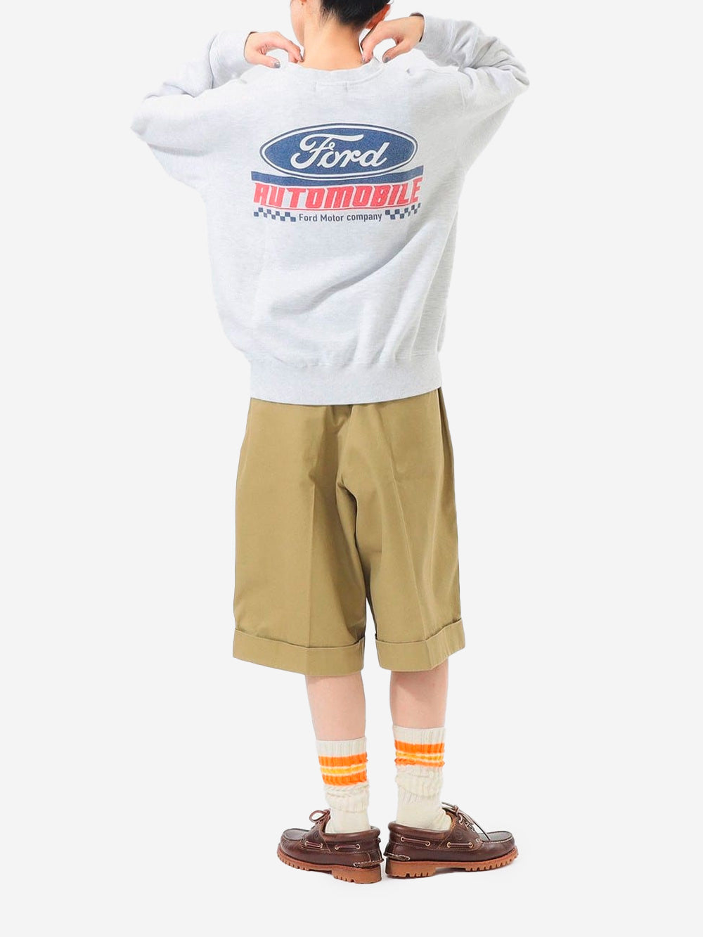 BEAMS BOY Shorts a gamba larga beige khaki con pieghe frontali Beige Urbanstaroma