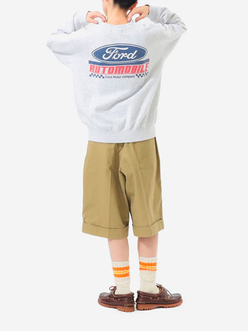 BEAMS BOY Shorts a gamba larga beige khaki con pieghe frontali Beige