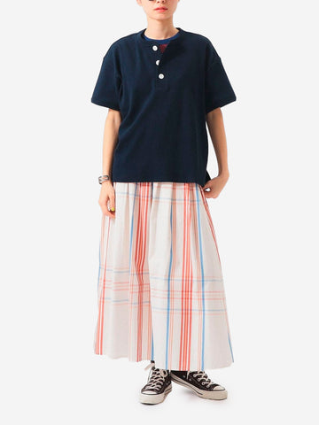 BEAMS BOY Gonna lunga avorio con pieghe e motivo big tartan avorio