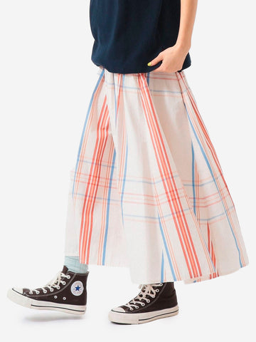 BEAMS BOY Gonna lunga avorio con pieghe e motivo big tartan avorio