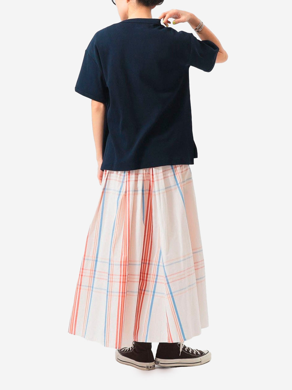 BEAMS BOY Gonna lunga avorio con pieghe e motivo big tartan avorio Urbanstaroma