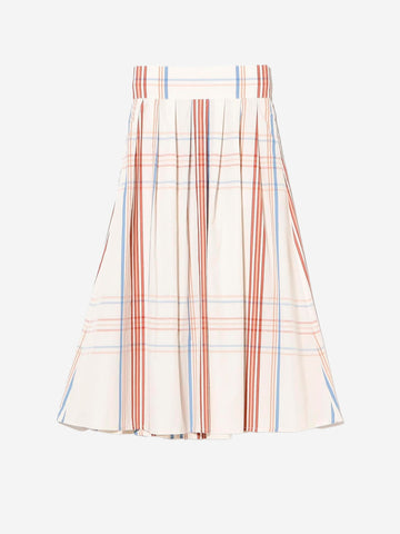 BEAMS BOY Gonna lunga avorio con pieghe e motivo big tartan avorio