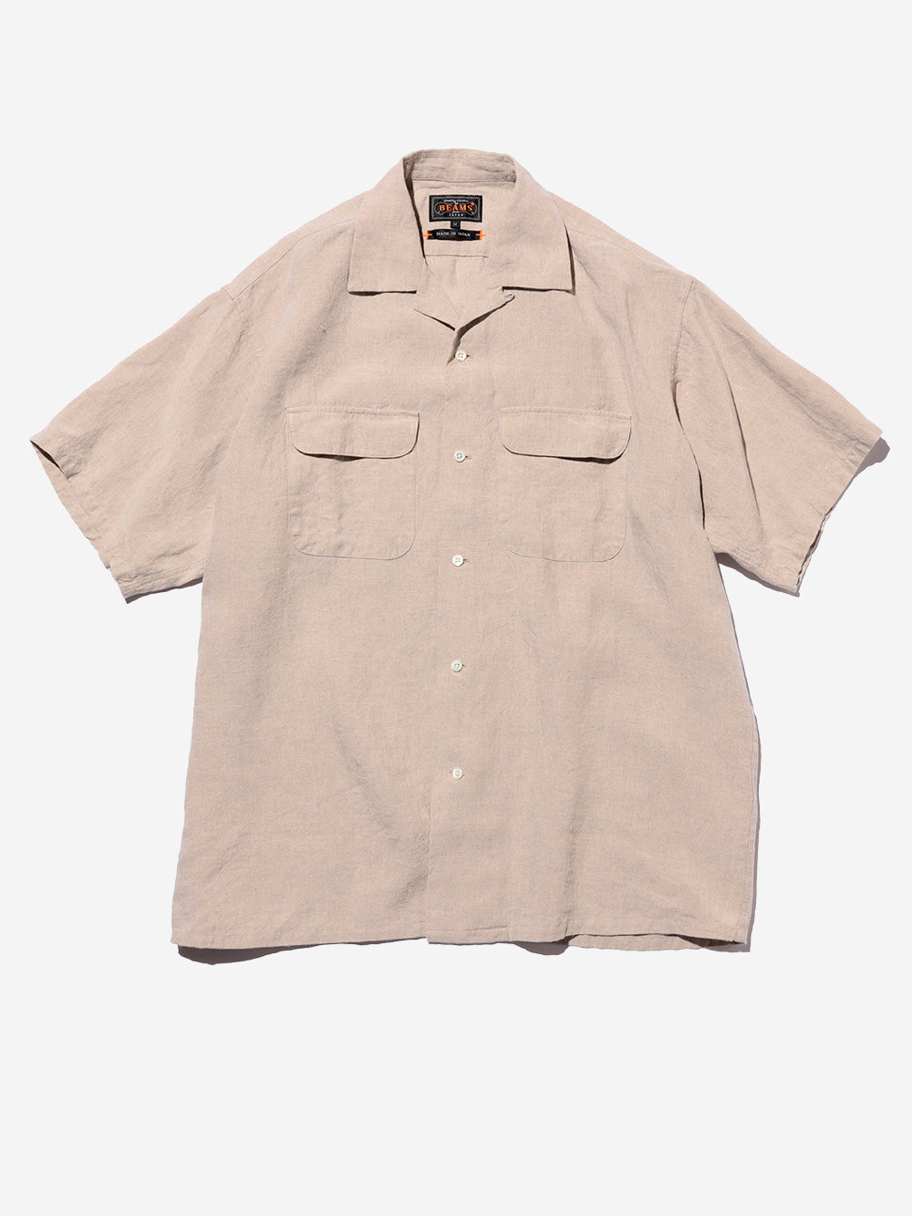 BEAMS PLUS Camicia beige a manica corta con colletto aperto in lino Beige Urbanstaroma