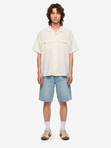 BEAMS PLUS Camicia bianca a manica corta con colletto aperto in lino Bianco