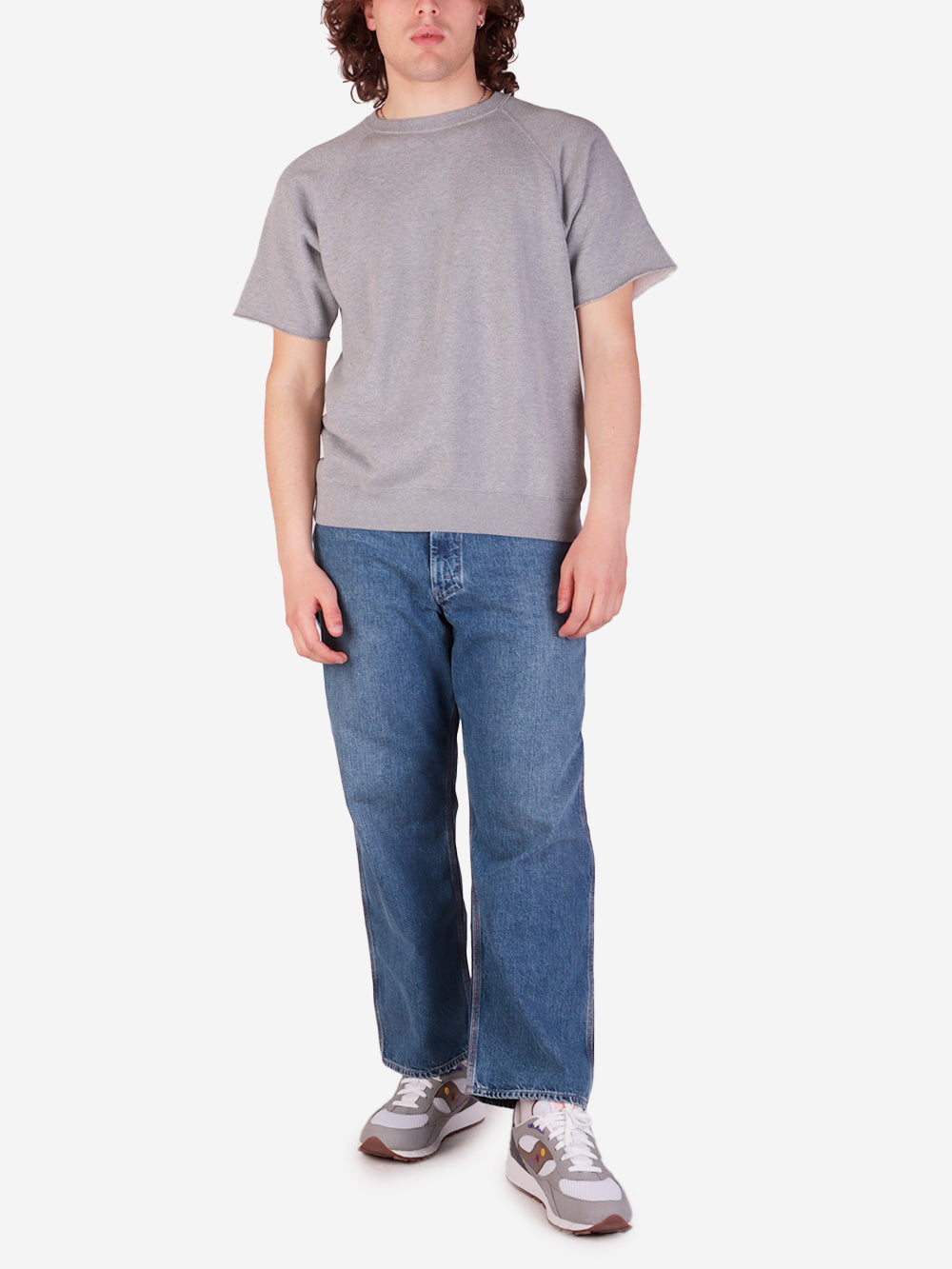 BEAMS PLUS Felpa grigia a Maniche Corte cut off in Cotone Azuma Grigio Urbanstaroma