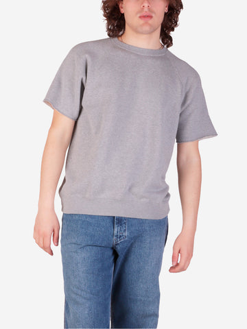 BEAMS PLUS Felpa grigia a Maniche Corte cut off in Cotone Azuma Grigio