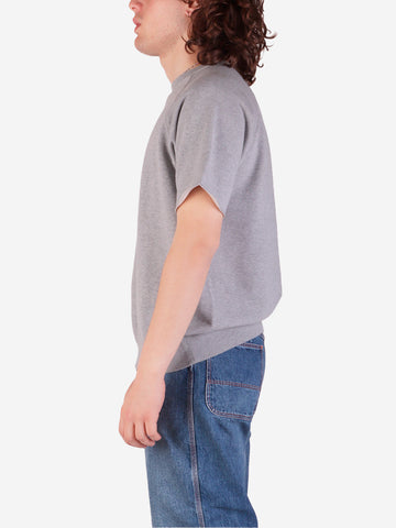 BEAMS PLUS Felpa grigia a Maniche Corte cut off in Cotone Azuma Grigio