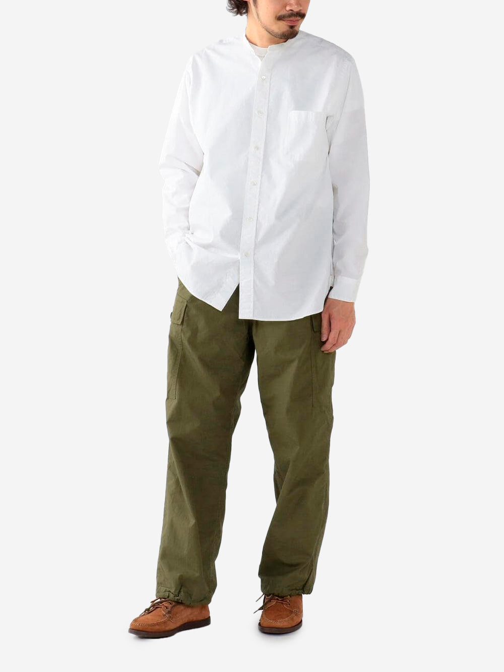 BEAMS PLUS Camicia bianca con colletto alla coreana in Cotone egiziano Bianco Urbanstaroma