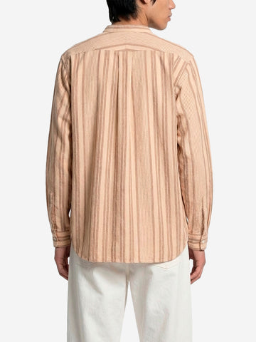 BEAMS PLUS Camicia a righe con collo alla coreana in cotone Oxford indiano Beige