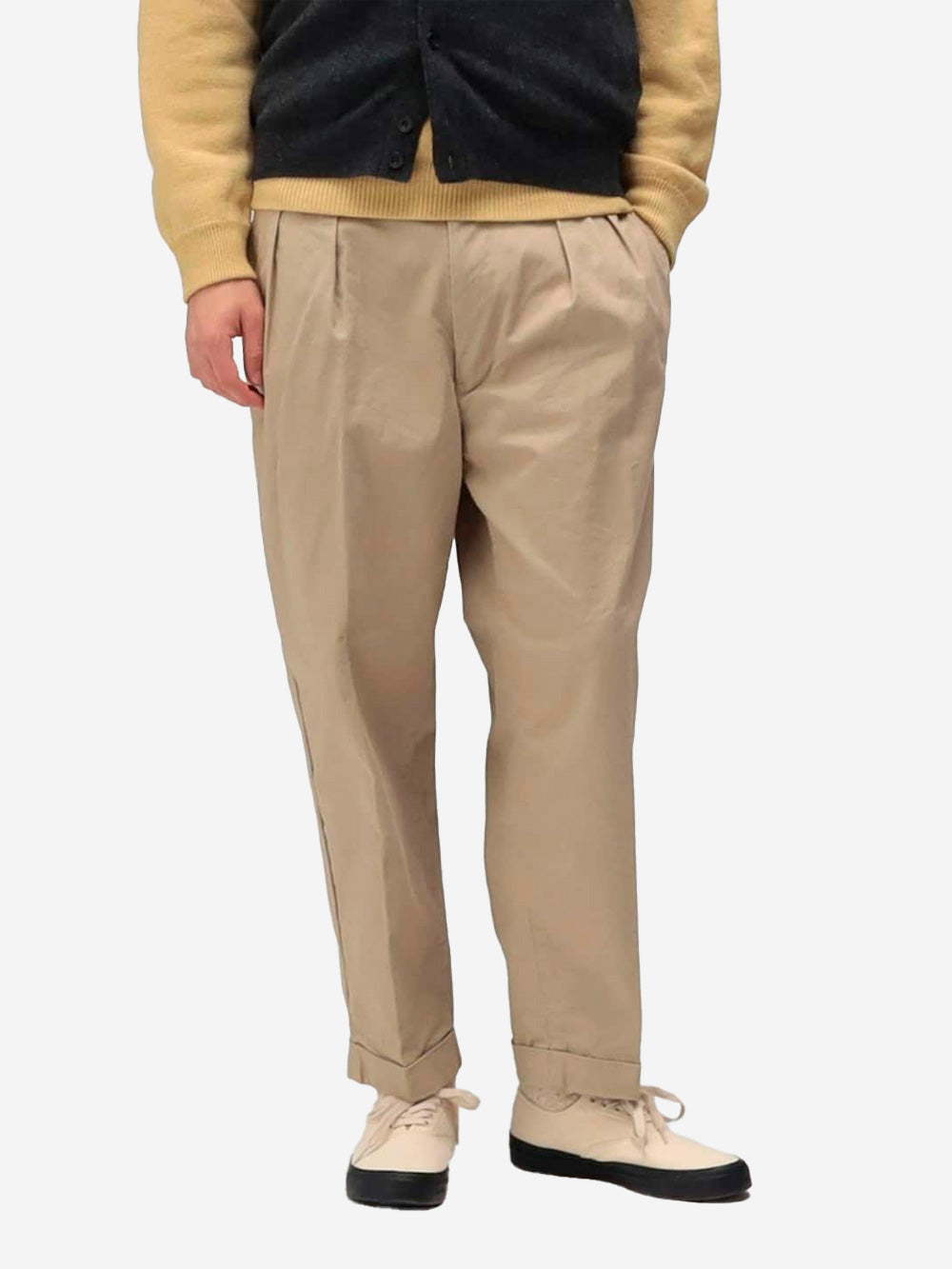 BEAMS PLUS Pantaloni tapered khaki 2 pleats in twill Marrone Urbanstaroma