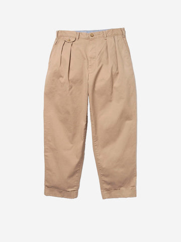BEAMS PLUS Pantaloni tapered khaki 2 pleats in twill Marrone