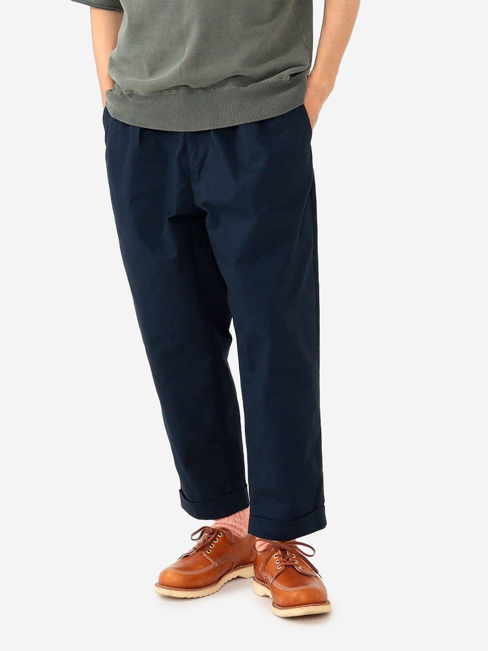 BEAMS PLUS Pantaloni tapered blu 2 pleats in twill Navy Urbanstaroma