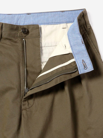 BEAMS PLUS Pantaloni tapered verdi 2 pleats in twill Oliva