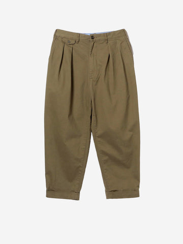 BEAMS PLUS Pantaloni tapered verdi 2 pleats in twill Oliva