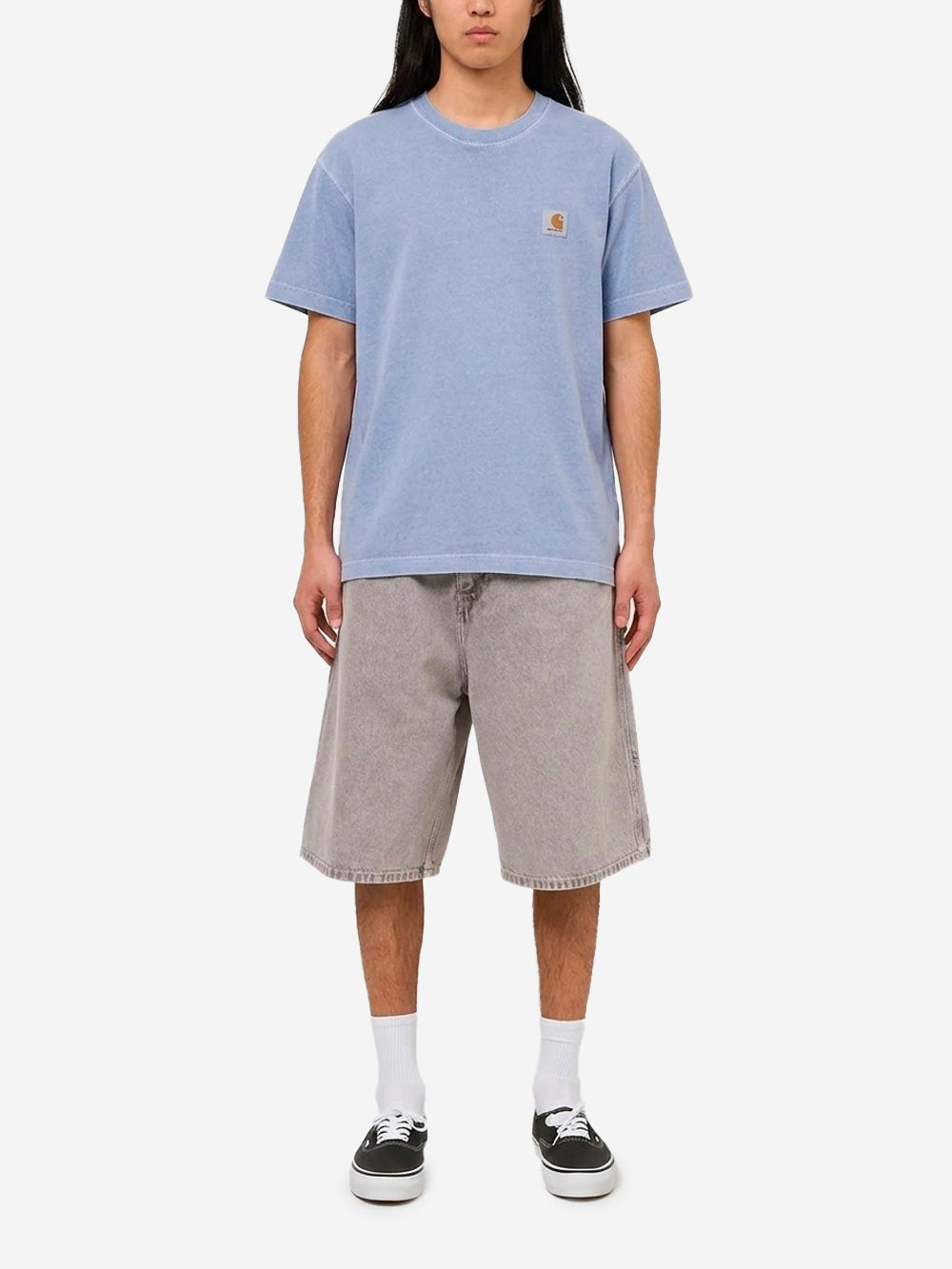 CARHARTT WIP T-shirt S/S celeste 'Nelson' con etichetta quadrata Indaco Urbanstaroma