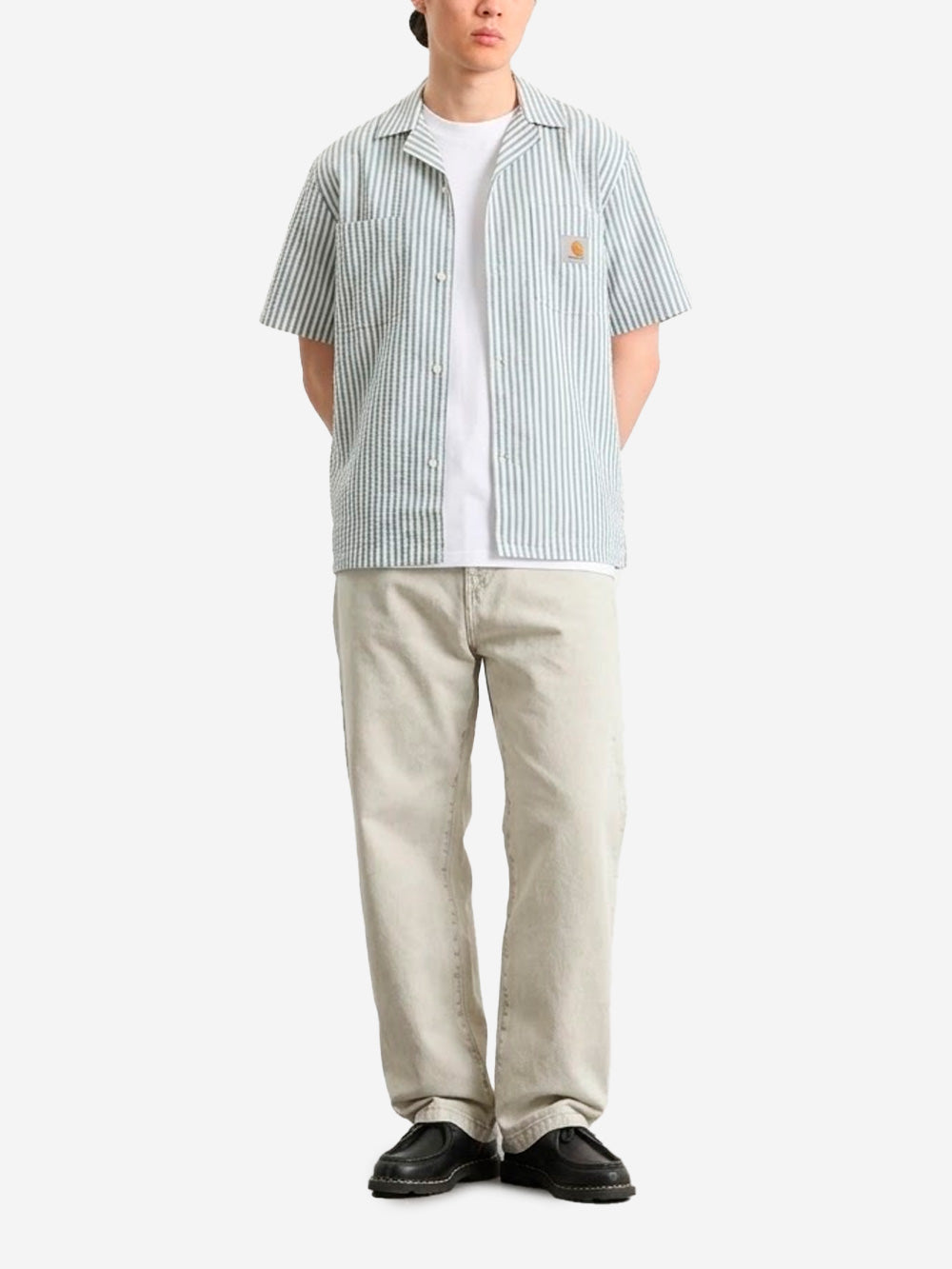 CARHARTT WIP Camicia a manica corta a righe blu S/S Leavel Riga Urbanstaroma