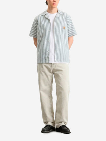 CARHARTT WIP Camicia a manica corta a righe blu S/S Leavel Riga