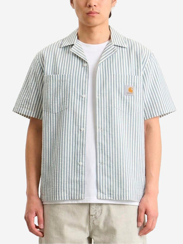 CARHARTT WIP Camicia a manica corta a righe blu S/S Leavel Riga