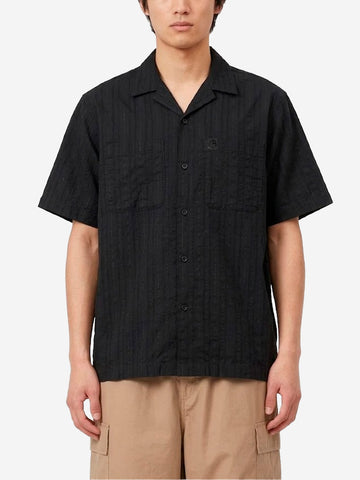 CARHARTT WIP Camicia nera S/S Gareth con collo bowling Nero