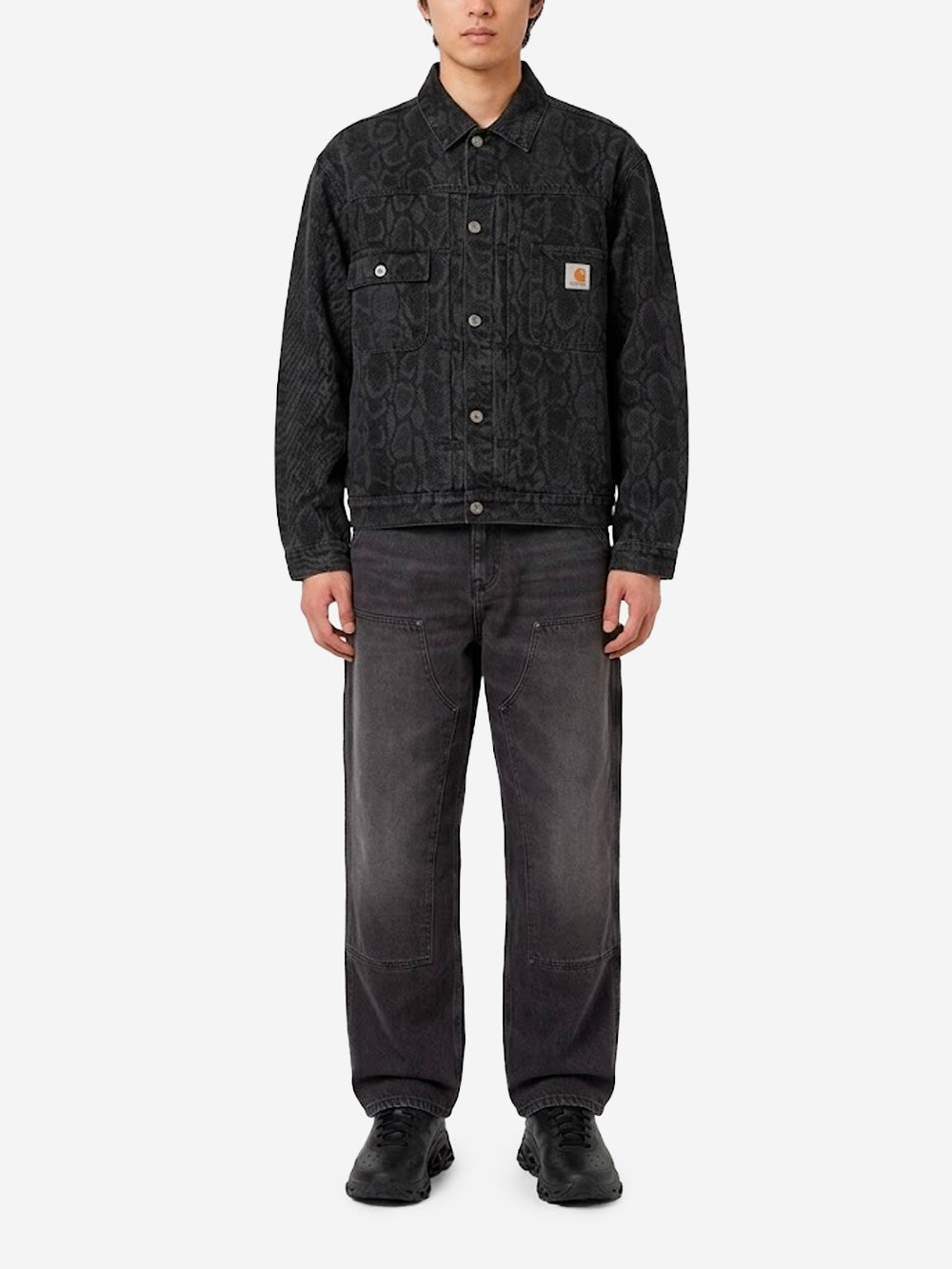 CARHARTT WIP Black denim 'Belmar' jacket with Snake camouflage
