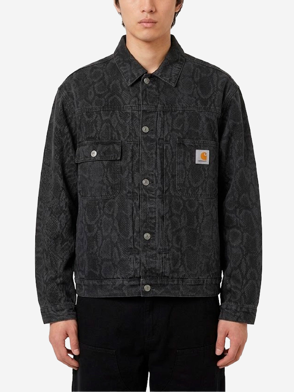CARHARTT WIP Black denim 'Belmar' jacket with Snake camouflage