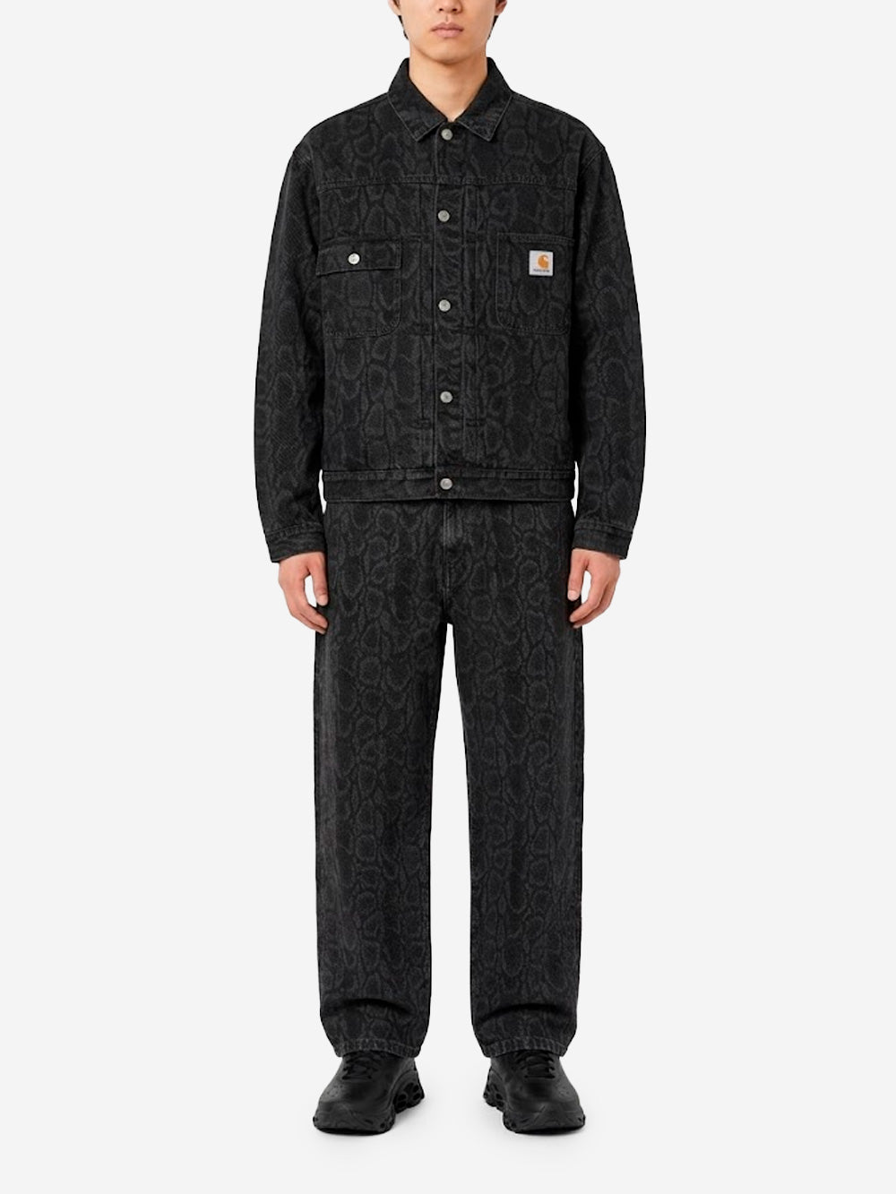 CARHARTT WIP Pantaloni Landon in denim nero con stampa camouflage snake Nero Urbanstaroma