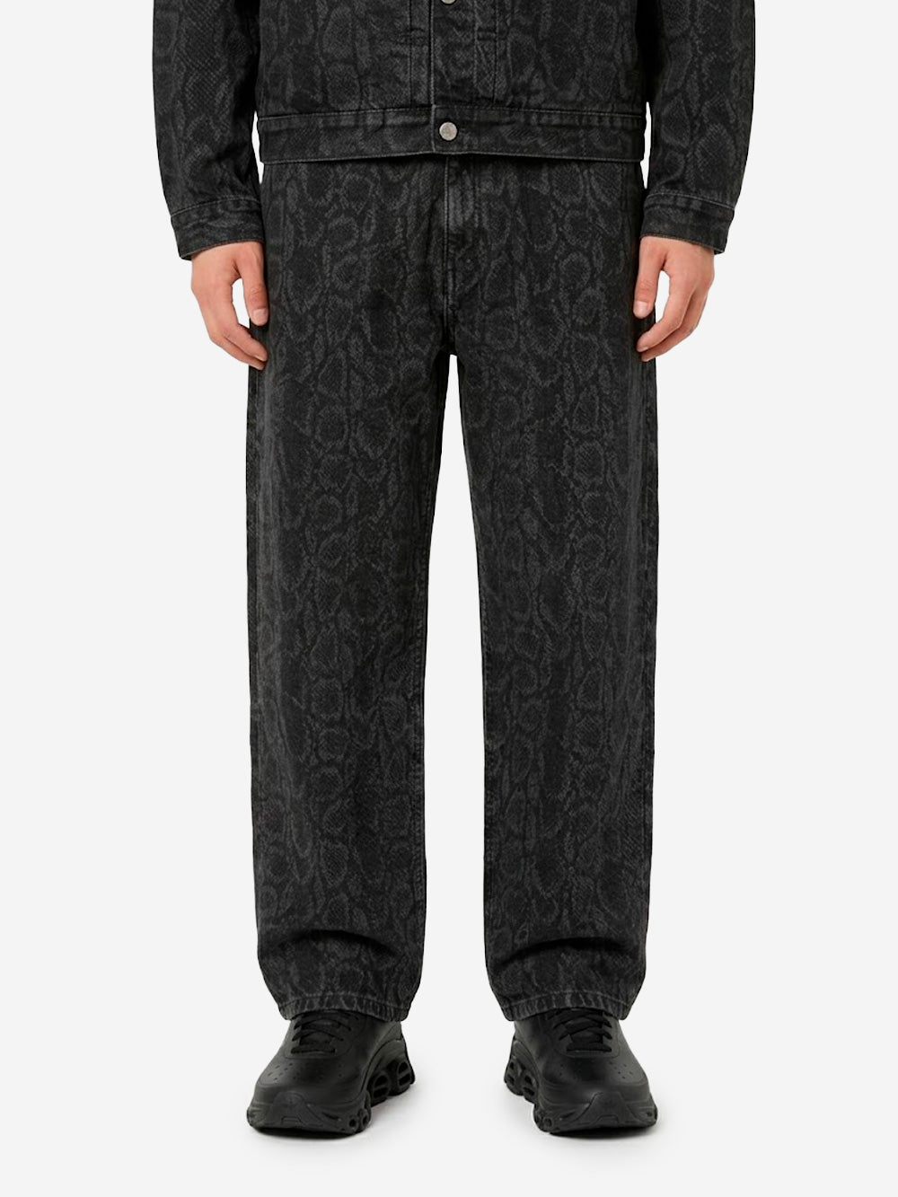 CARHARTT WIP Pantaloni Landon in denim nero con stampa camouflage snake Nero Urbanstaroma