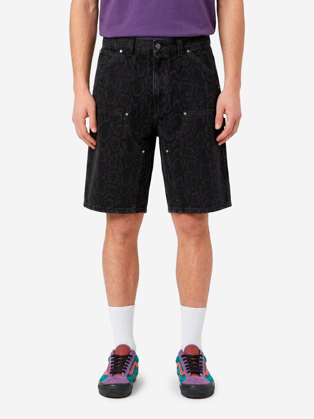 CARHARTT WIP Shorts in denim nero con stampa camouflage OG 'Double Knee' Nero Urbanstaroma