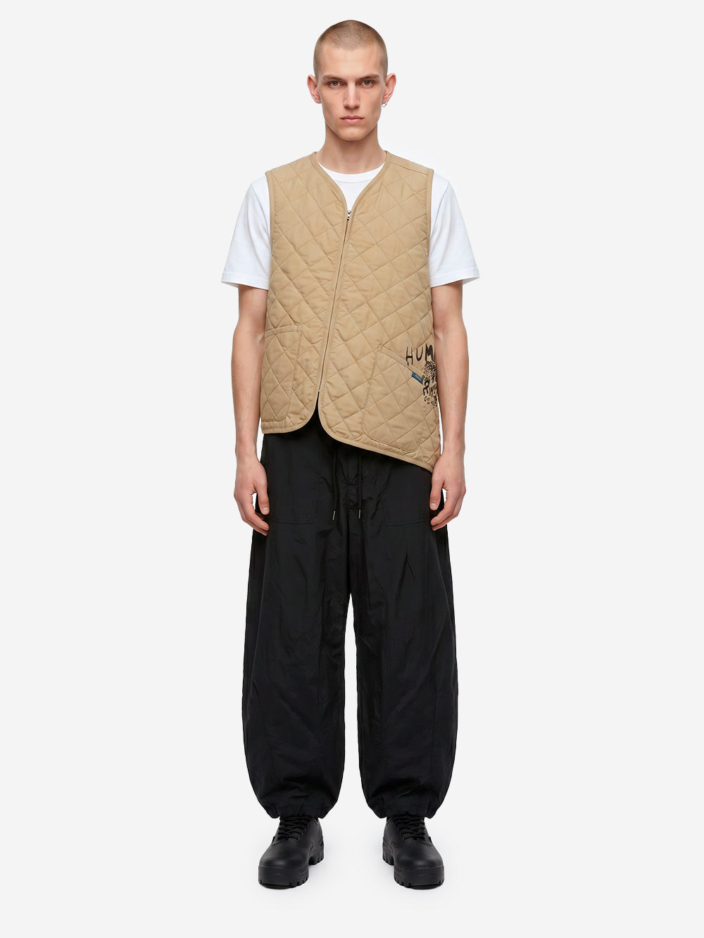 COMME DES GARCONS SHIRT Gilet beige asimmetrico con trapuntatura a diamante x Lavenham Beige Urbanstaroma
