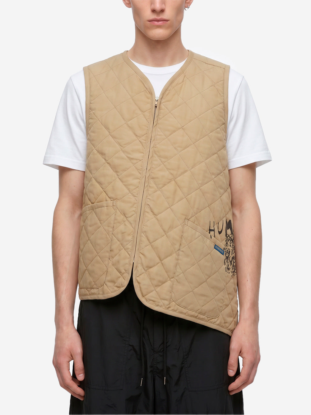 COMME DES GARCONS SHIRT Gilet beige asimmetrico con trapuntatura a diamante x Lavenham Beige Urbanstaroma