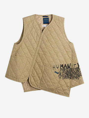 COMME DES GARCONS SHIRT Gilet beige asimmetrico con trapuntatura a diamante x Lavenham Beige