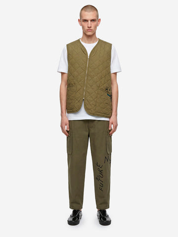 COMME DES GARCONS SHIRT Gilet khaki asimmetrico con trapuntatura a diamante x Lavenham Verde