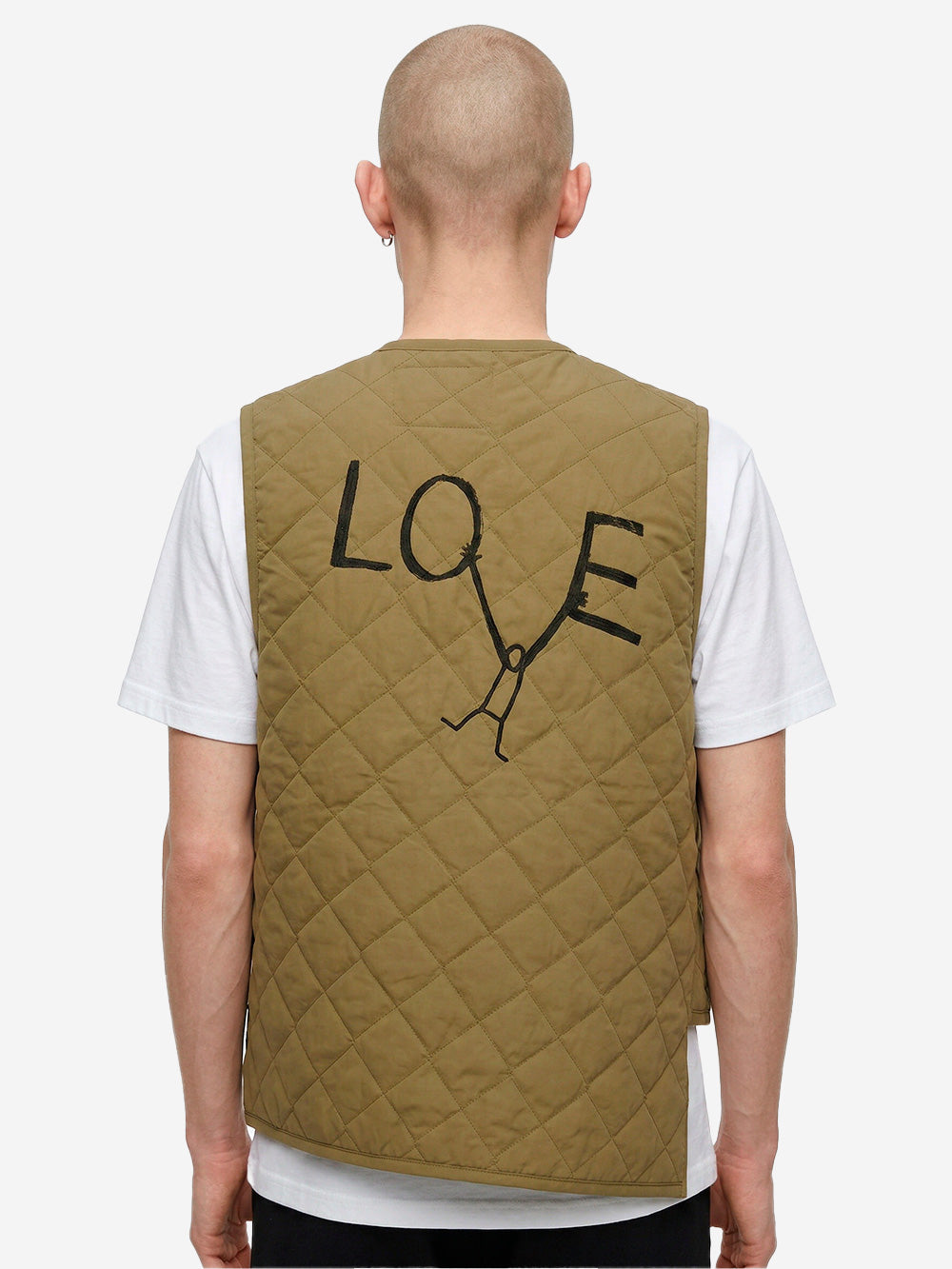 COMME DES GARCONS SHIRT Gilet khaki asimmetrico con trapuntatura a diamante x Lavenham Verde Urbanstaroma