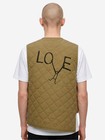 COMME DES GARCONS SHIRT Gilet khaki asimmetrico con trapuntatura a diamante x Lavenham Verde