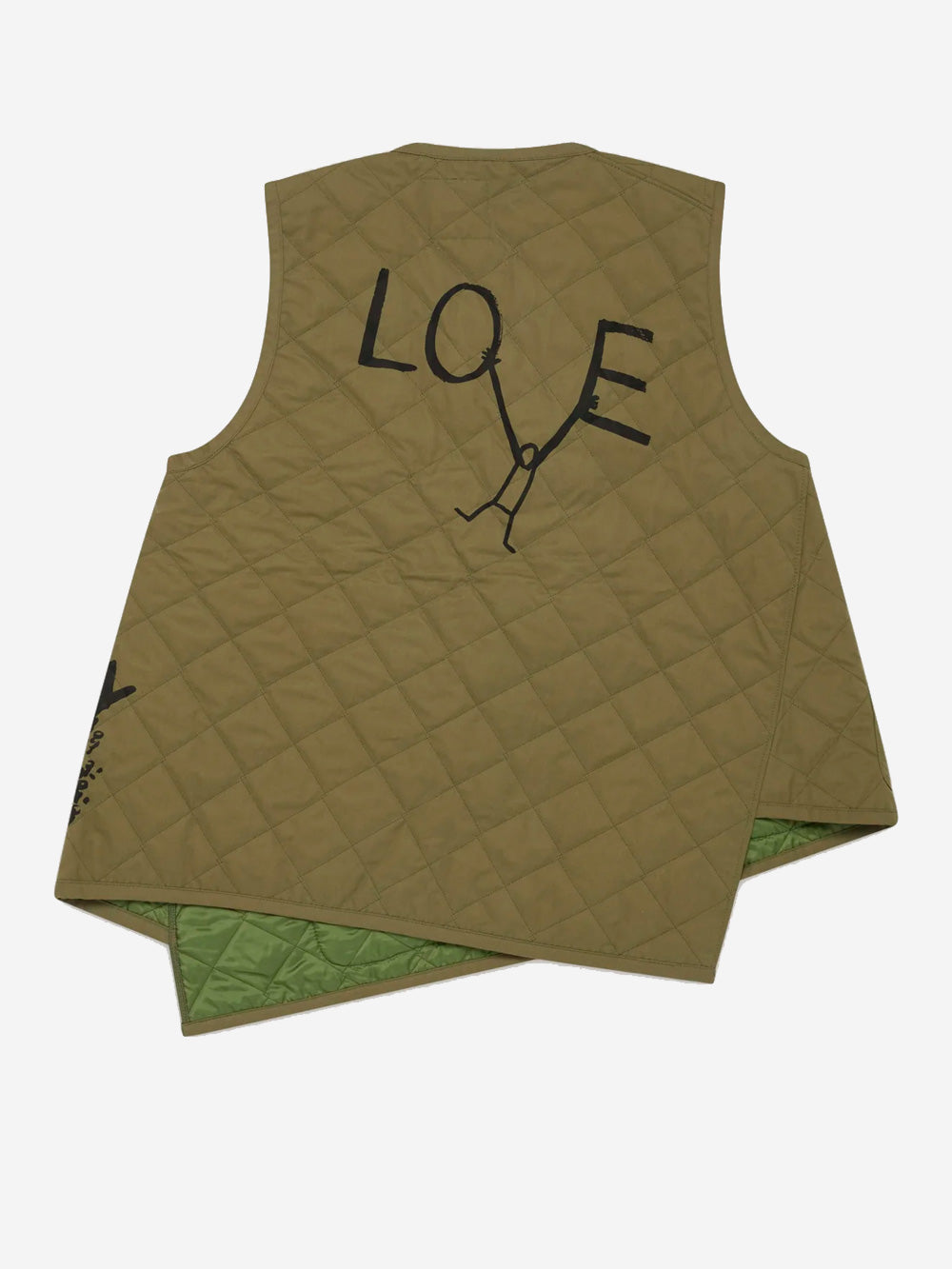 COMME DES GARCONS SHIRT Gilet khaki asimmetrico con trapuntatura a diamante x Lavenham Verde Urbanstaroma