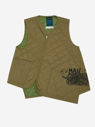COMME DES GARCONS SHIRT Gilet khaki asimmetrico con trapuntatura a diamante x Lavenham Verde