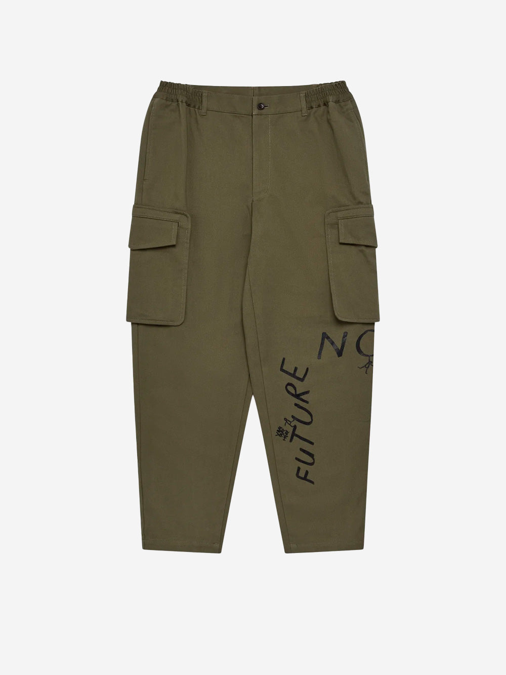 COMME DES GARCONS SHIRT Pantaloni cargo khaki con grafica 'Now Future' Verde Urbanstaroma