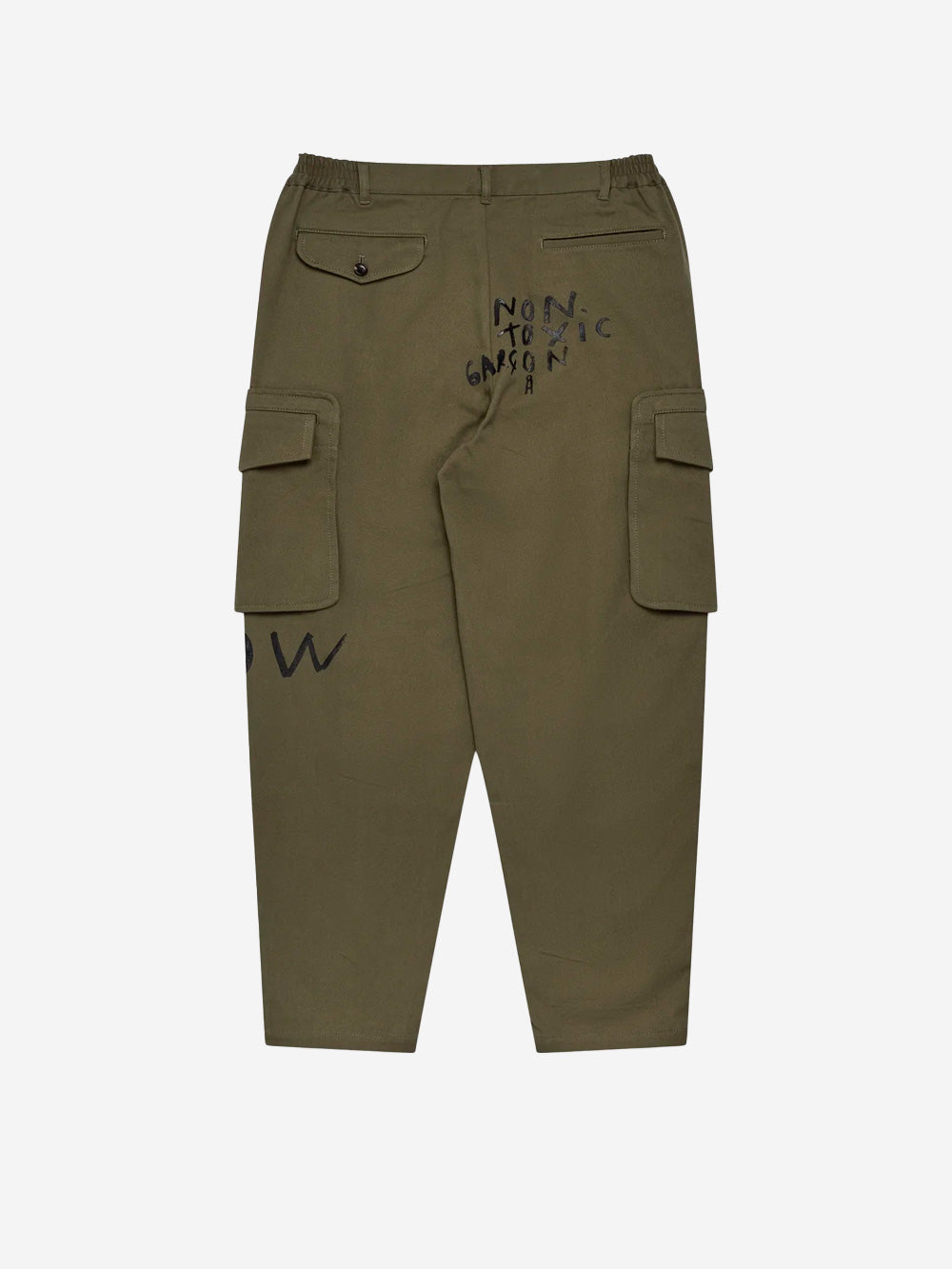 COMME DES GARCONS SHIRT Pantaloni cargo khaki con grafica 'Now Future' Verde Urbanstaroma