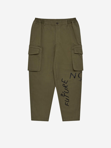 COMME DES GARCONS SHIRT Pantaloni cargo khaki con grafica 'Now Future' Verde