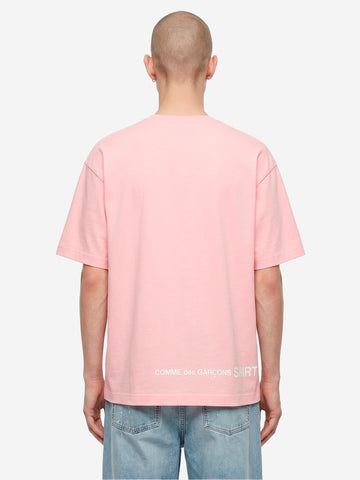 Camiseta de punto de algodón rosa con logotipo CDG en la espalda