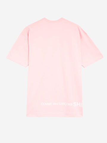 Camiseta de punto de algodón rosa con logotipo CDG en la espalda