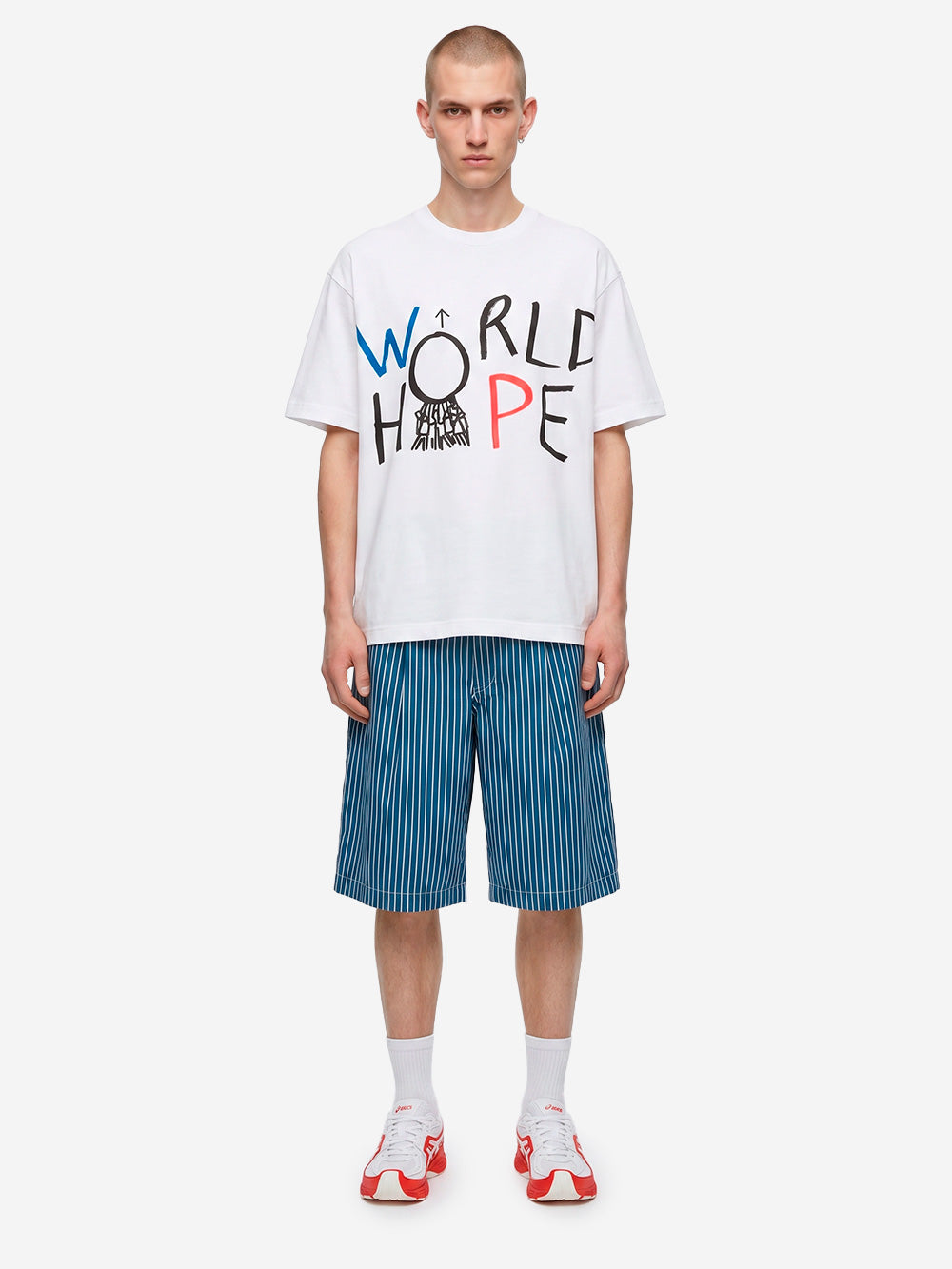 COMME DES GARCONS SHIRT T-shirt in jersey di cotone bianco con grafica 'World Hope' Bianco Urbanstaroma