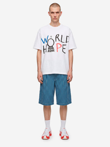 COMME DES GARCONS SHIRT T-shirt in jersey di cotone bianco con grafica 'World Hope' Bianco